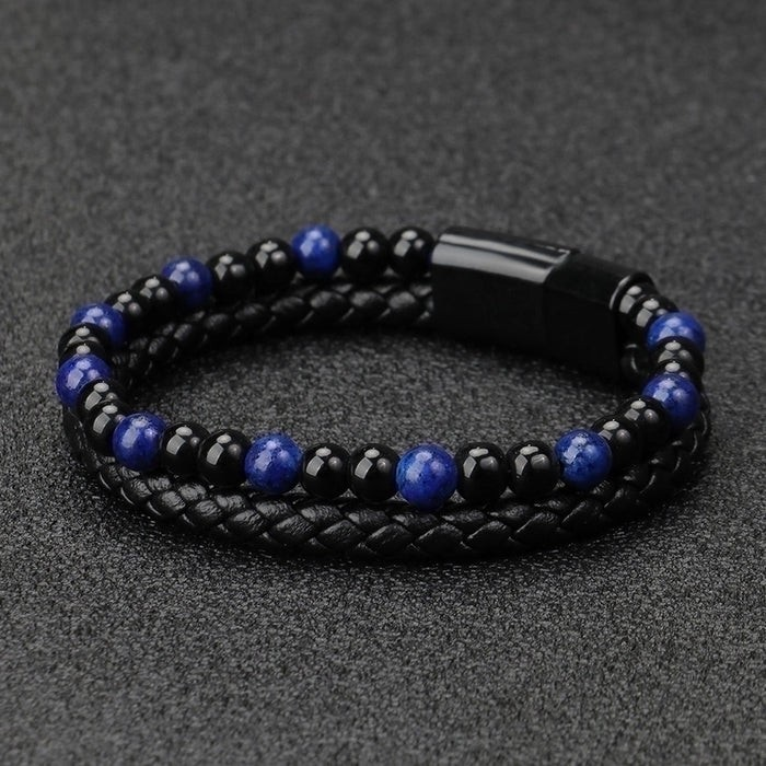 Men's Ethnic Style Men's Bracelet – Natural Stone & Volcanic Rock | Twist Design | Adjustable Alloy Bracelet for Men