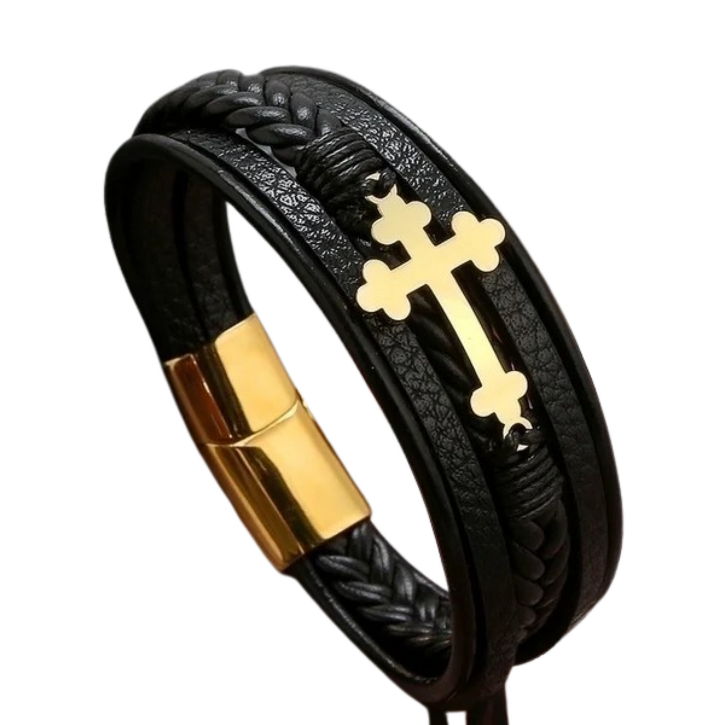 Ethnic Style Men's Leather Bracelet | Braided PU Leather Cross Wristband | Boho Adjustable Cuff for Men β Unique Fashion Accessory