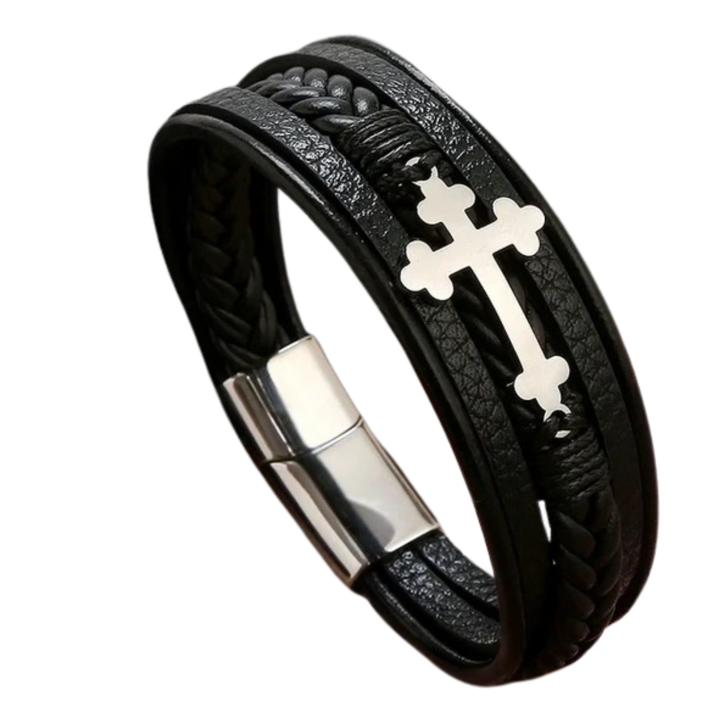 Ethnic Style Men's Leather Bracelet | Braided PU Leather Cross Wristband | Boho Adjustable Cuff for Men β Unique Fashion Accessory
