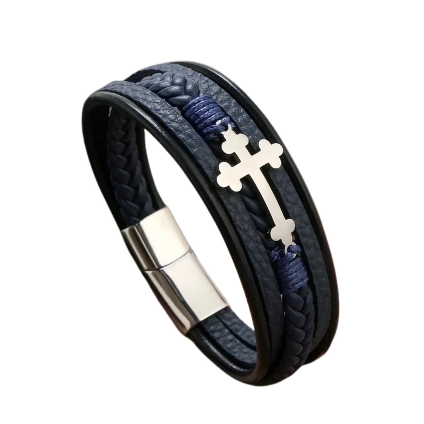 Ethnic Style Men's Leather Bracelet | Braided PU Leather Cross Wristband | Boho Adjustable Cuff for Men β Unique Fashion Accessory