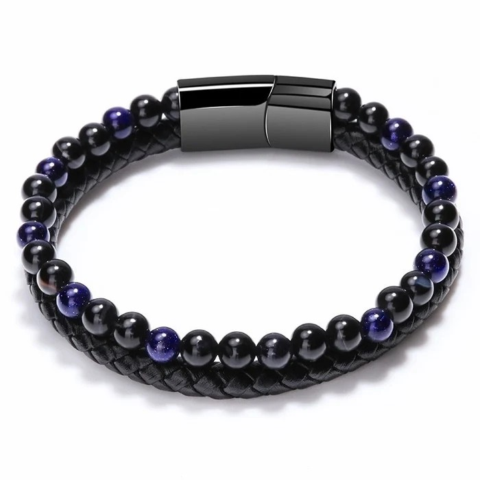 Men's Ethnic Style Men's Bracelet – Natural Stone & Volcanic Rock | Twist Design | Adjustable Alloy Bracelet for Men