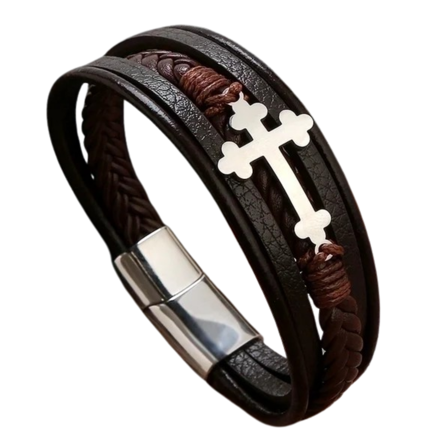 Ethnic Style Men's Leather Bracelet | Braided PU Leather Cross Wristband | Boho Adjustable Cuff for Men β Unique Fashion Accessory