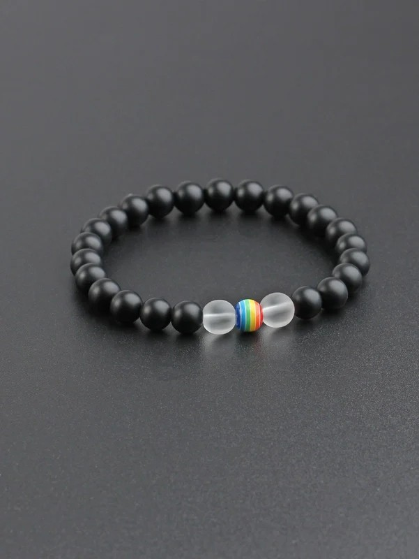 Men's Vintage Geometric Lava Rock & Glass Beaded Bracelet | Unisex Handmade Boho Jewelry | Stretchy Bead Bracelet for Men & Women