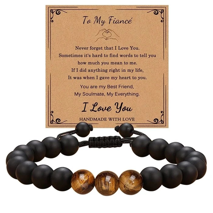 Retro Geometric Tiger Eye Stone Bracelet for Men | Morse Code Gift for Son, Husband, Boyfriend, Grandson | Natural Stone Jewelry