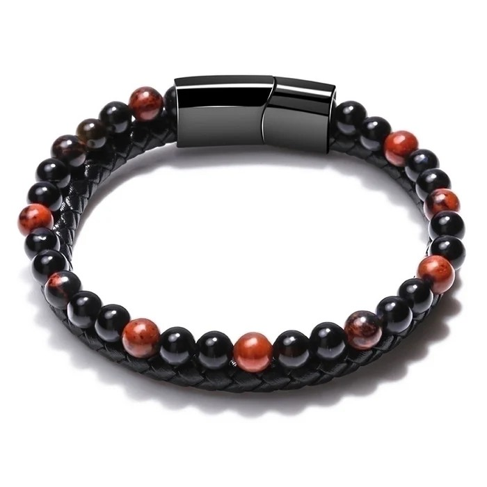 Men's Ethnic Style Men's Bracelet – Natural Stone & Volcanic Rock | Twist Design | Adjustable Alloy Bracelet for Men