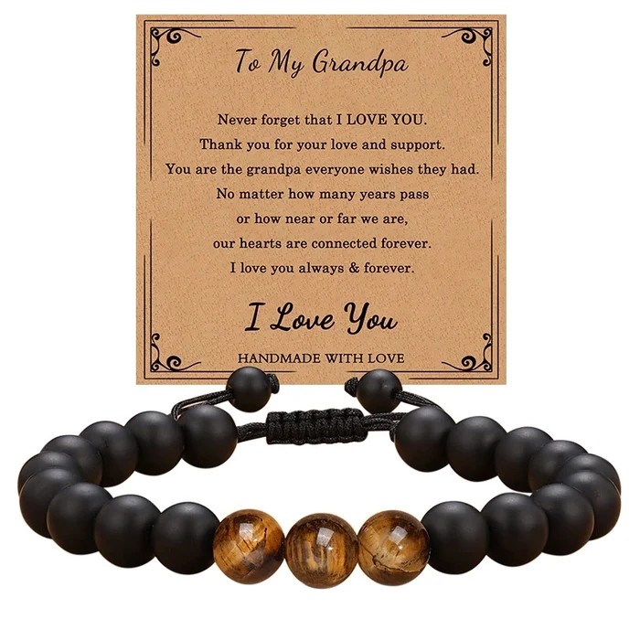 Retro Geometric Tiger Eye Stone Bracelet for Men | Morse Code Gift for Son, Husband, Boyfriend, Grandson | Natural Stone Jewelry
