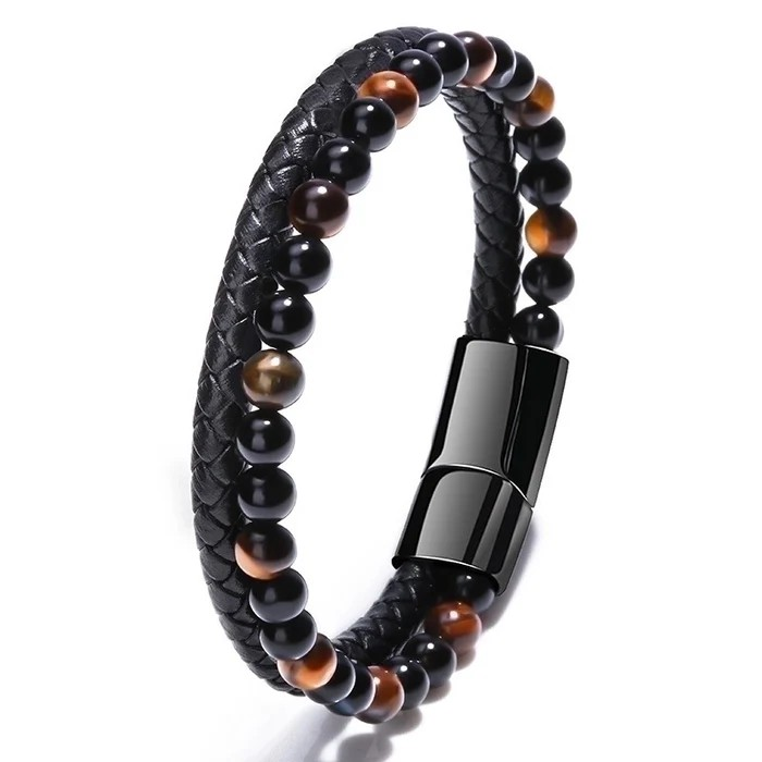 Men's Ethnic Style Men's Bracelet – Natural Stone & Volcanic Rock | Twist Design | Adjustable Alloy Bracelet for Men