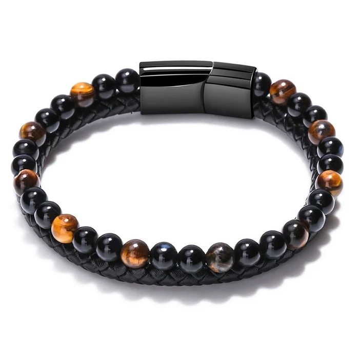 Men's Ethnic Style Men's Bracelet – Natural Stone & Volcanic Rock | Twist Design | Adjustable Alloy Bracelet for Men