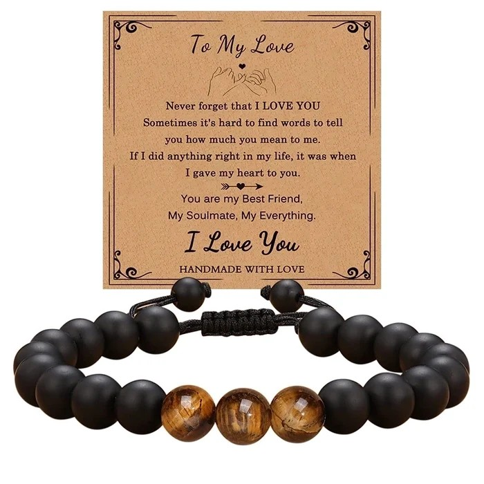 Retro Geometric Tiger Eye Stone Bracelet for Men | Morse Code Gift for Son, Husband, Boyfriend, Grandson | Natural Stone Jewelry