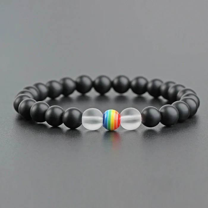Men's Vintage Geometric Lava Rock & Glass Beaded Bracelet | Unisex Handmade Boho Jewelry | Stretchy Bead Bracelet for Men & Women