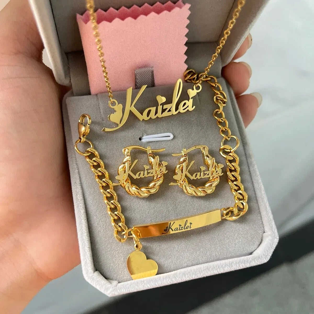 Personalized Kids Jewelry Set | Custom Name Necklace, Bracelet & Mini Earrings | Stainless Steel Gift for Girls or Boys