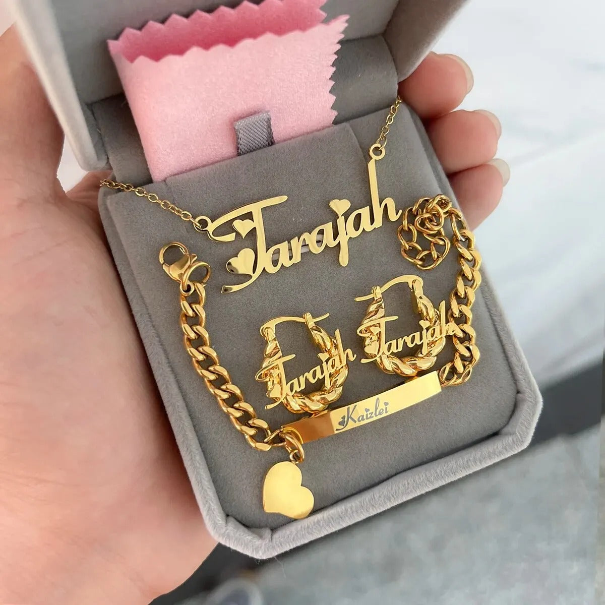 Personalized Kids Jewelry Set | Custom Name Necklace, Bracelet & Mini Earrings | Stainless Steel Gift for Girls or Boys
