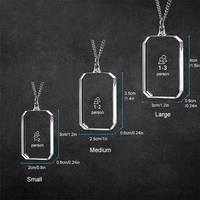 Custom Photo Crystal Necklace | Personalized Laser Engraved Square Pendant | Graduation, Birthday, Pet Memory Gift