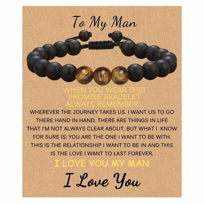 Retro Geometric Tiger Eye Stone Bracelet for Men | Morse Code Gift for Son, Husband, Boyfriend, Grandson | Natural Stone Jewelry