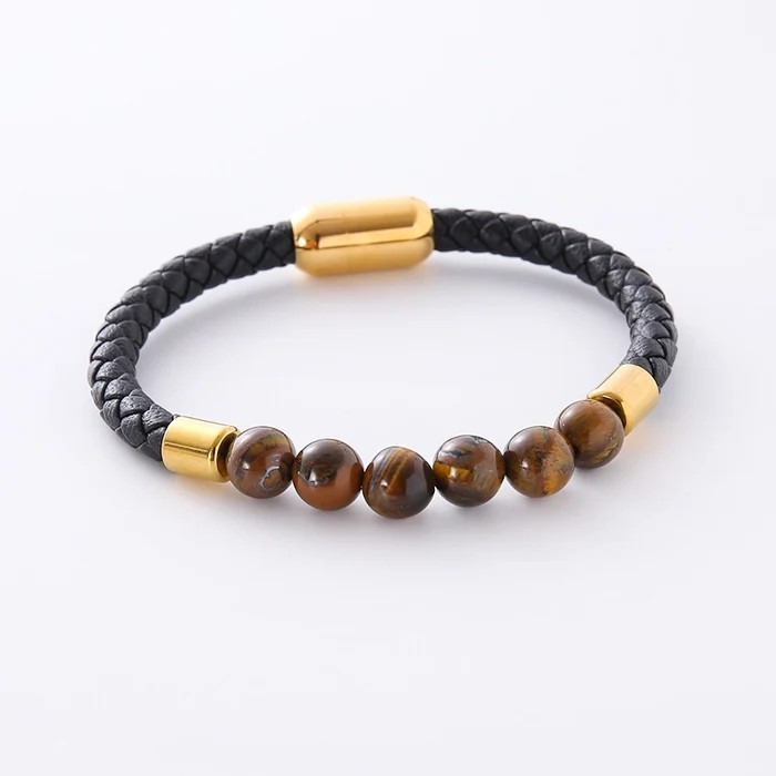 Men’s Hip-Hop Double Ring Leather Bracelet | Stylish Plated Wristband | Cool Men’s Jewelry & Gift Idea