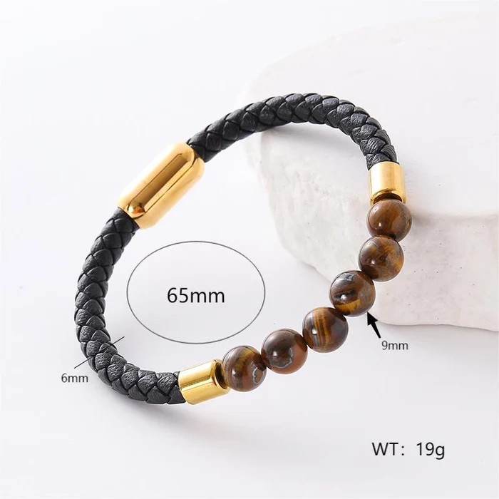 Men’s Hip-Hop Double Ring Leather Bracelet | Stylish Plated Wristband | Cool Men’s Jewelry & Gift Idea