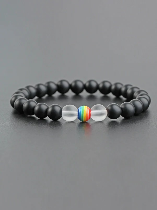 Men's Vintage Geometric Lava Rock & Glass Beaded Bracelet | Unisex Handmade Boho Jewelry | Stretchy Bead Bracelet for Men & Women
