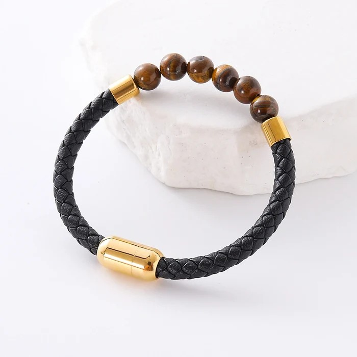 Men’s Hip-Hop Double Ring Leather Bracelet | Stylish Plated Wristband | Cool Men’s Jewelry & Gift Idea