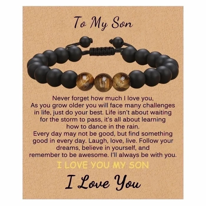Retro Geometric Tiger Eye Stone Bracelet for Men | Morse Code Gift for Son, Husband, Boyfriend, Grandson | Natural Stone Jewelry