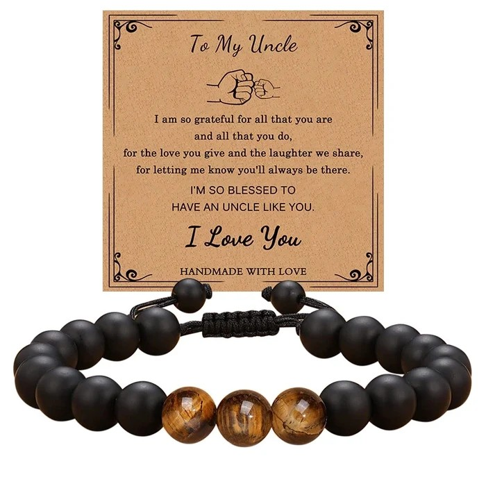 Retro Geometric Tiger Eye Stone Bracelet for Men | Morse Code Gift for Son, Husband, Boyfriend, Grandson | Natural Stone Jewelry