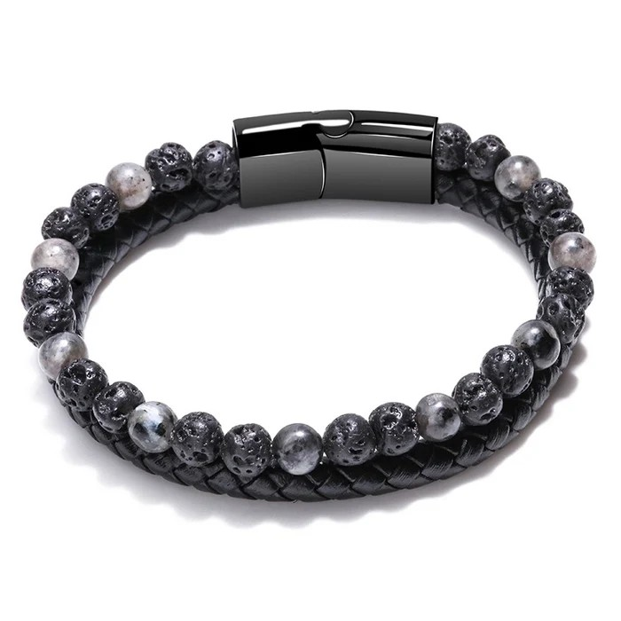 Men's Ethnic Style Men's Bracelet – Natural Stone & Volcanic Rock | Twist Design | Adjustable Alloy Bracelet for Men