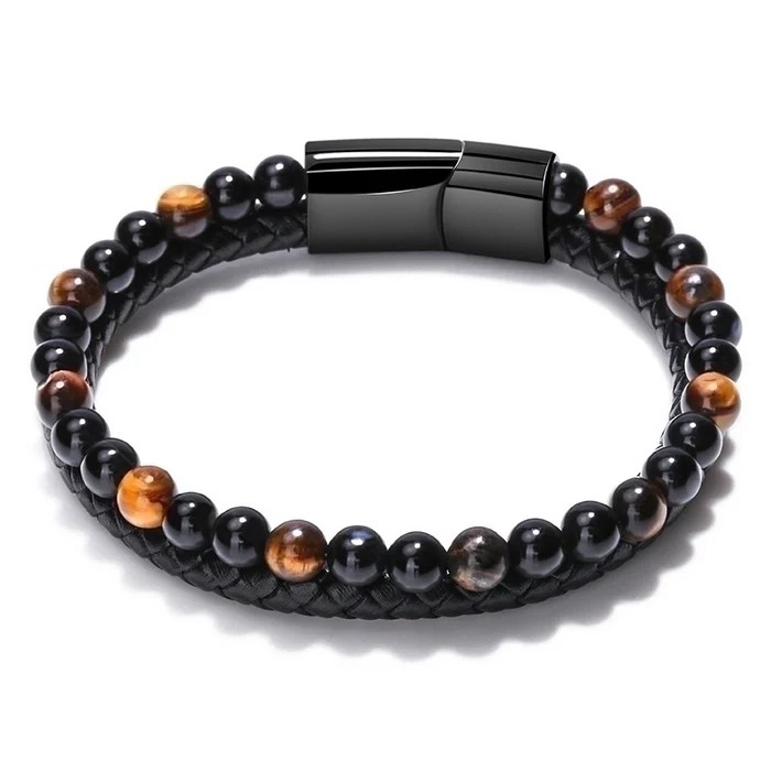 Men's Ethnic Style Men's Bracelet – Natural Stone & Volcanic Rock | Twist Design | Adjustable Alloy Bracelet for Men
