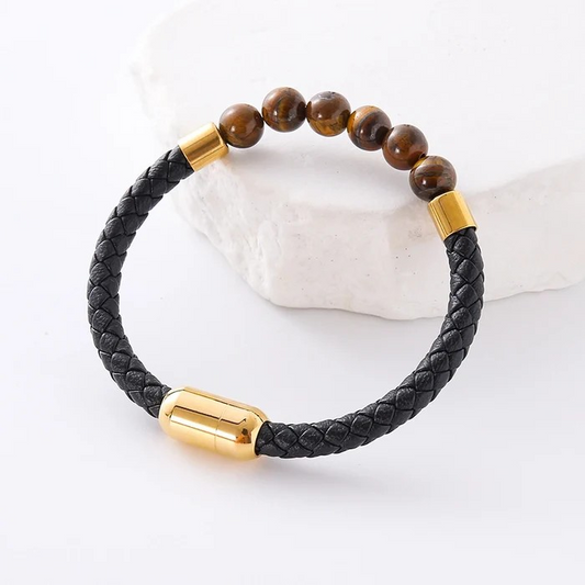 Men’s Hip-Hop Double Ring Leather Bracelet | Stylish Plated Wristband | Cool Men’s Jewelry & Gift Idea