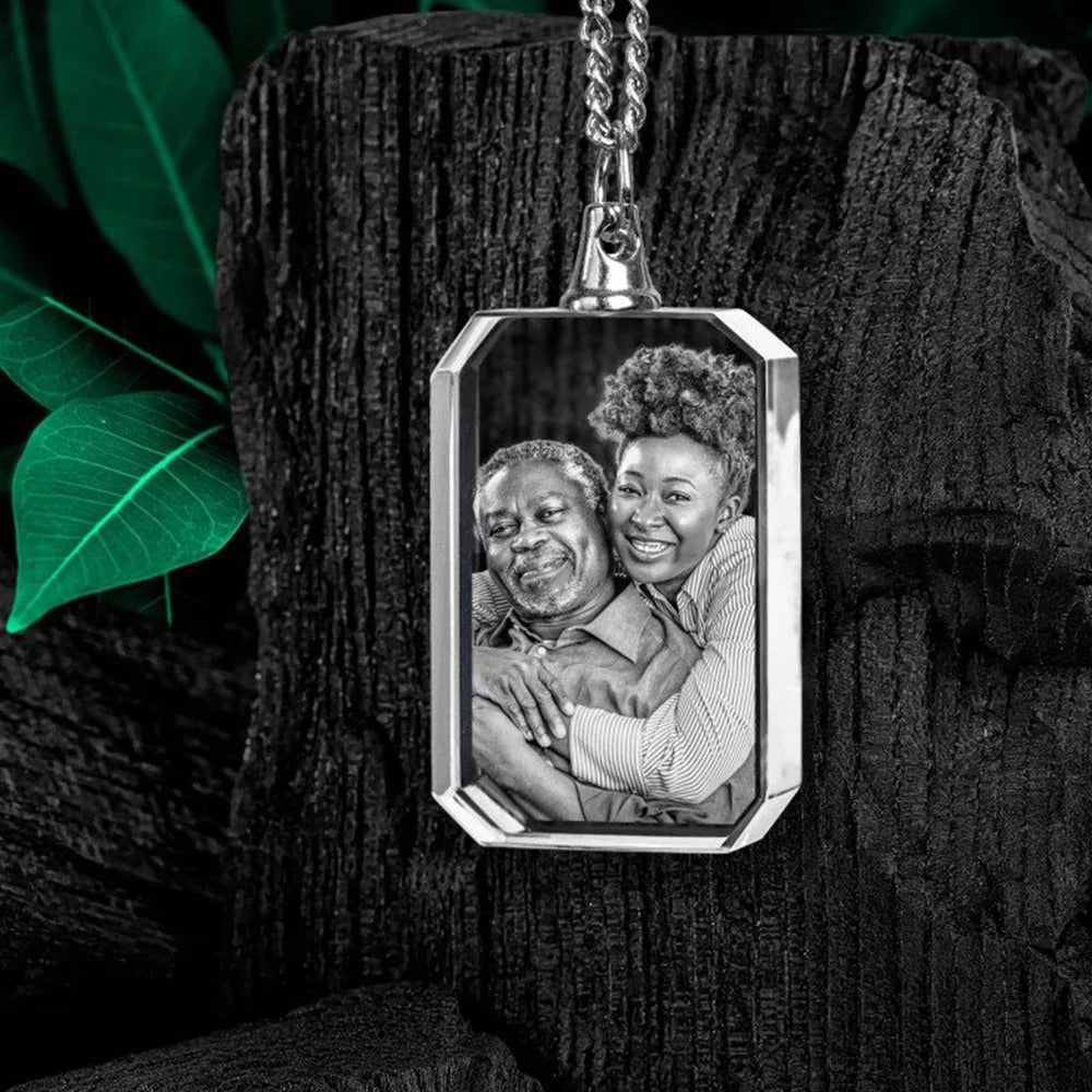 Custom Photo Crystal Necklace | Personalized Laser Engraved Square Pendant | Graduation, Birthday, Pet Memory Gift