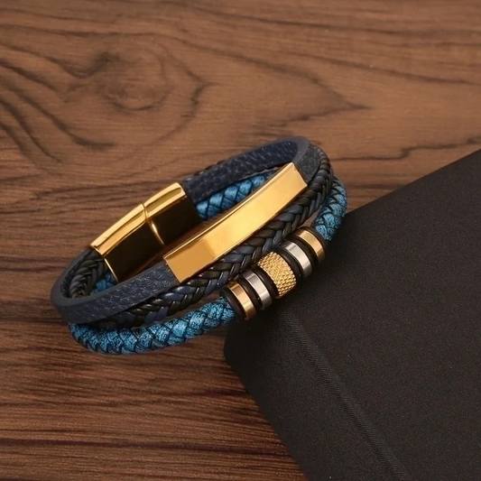 2 Pieces Men's Stainless Steel Pu Leather Casual Hip-Hop Plating Magnetic Braid Stripe Plaid Twist Bracelets Bangle